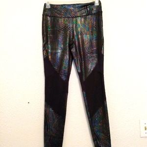 Fila Black Metallic Active Wear Leggings Pants M